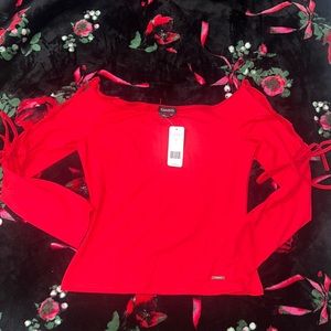 Bebe Off The Shoulder Lace Up Top